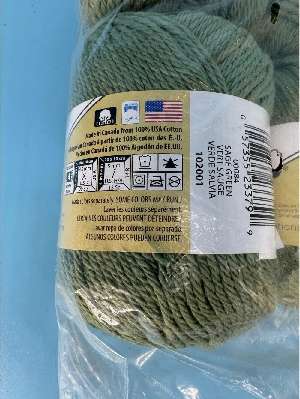 6 Lily Sugar’n Cream Yarn Skeins Sage Green 100% Cotton 2.5 oz 120 yd Sealed
